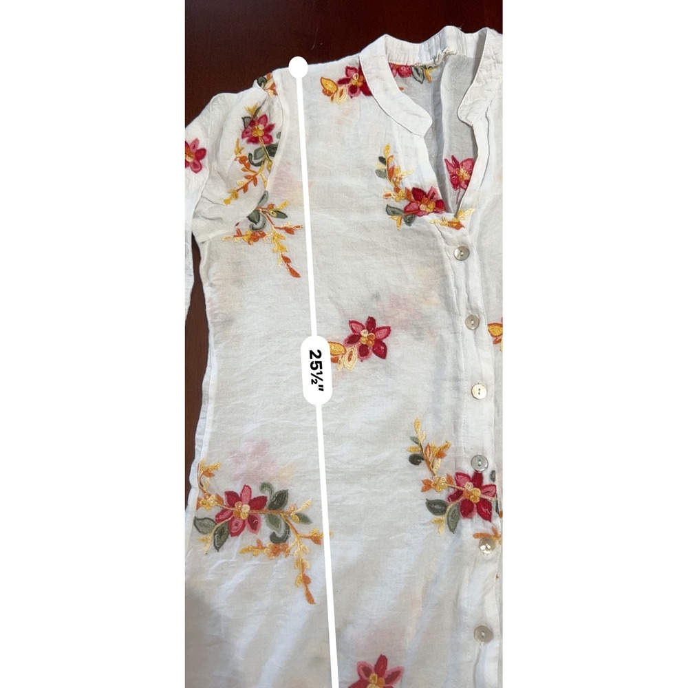 Floral Embroidered Bold Cottagecore Boho Shell Buttons M Mandarin Collar Top - Picture 12 of 12